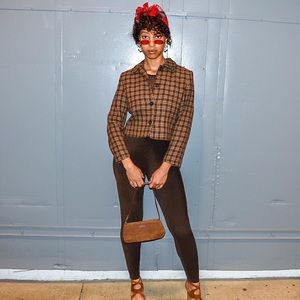 Field & Manor brown checkered blazer sz 8P